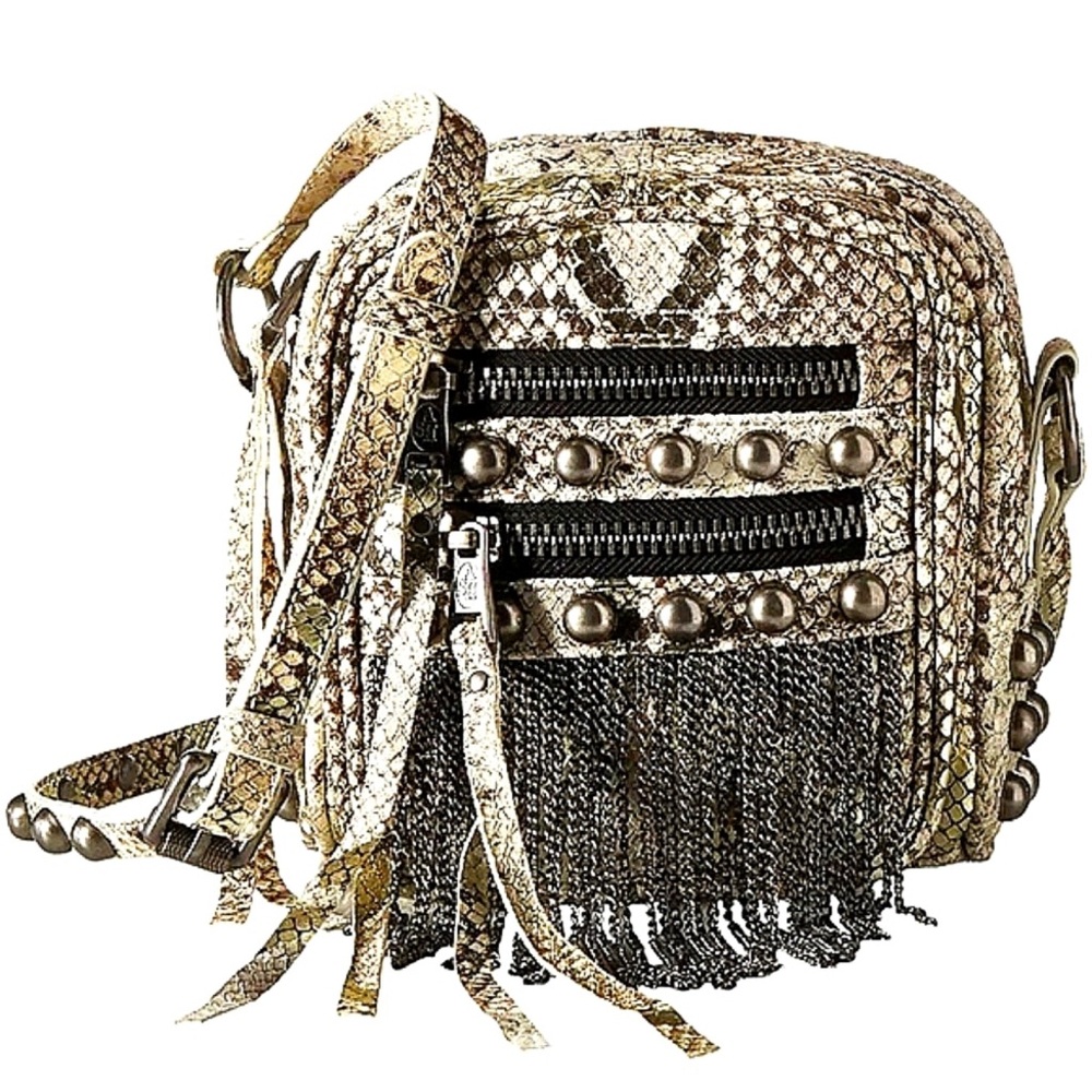 Ash Metallic Snakeskin Fringe Crossbody Bag - Gold, Black